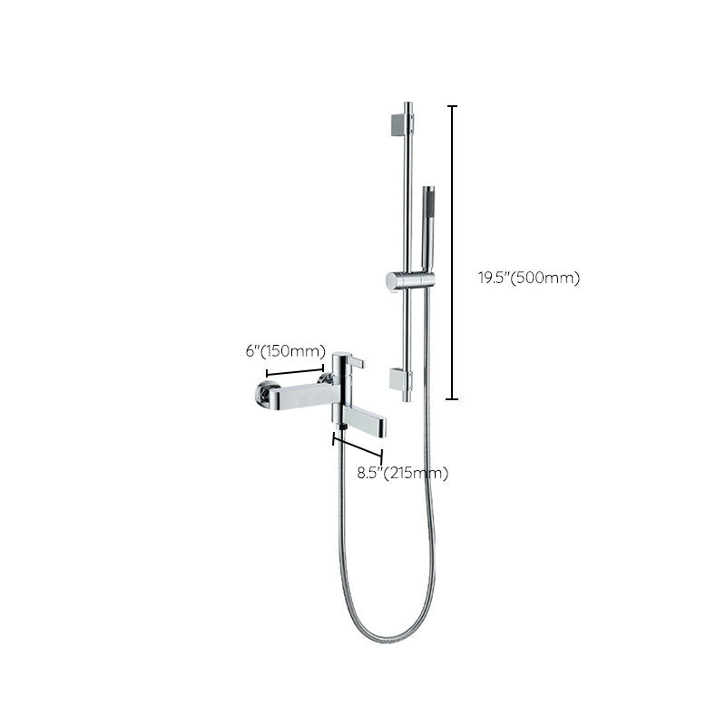 Contemporary Chrome Bath Faucet Trim Swivel Wall Mounted with Hand Shower Clearhalo 'Bathroom Remodel & Bathroom Fixtures' 'Bathtub Faucets' 'bathtub_faucets' 'Home Improvement' 'home_improvement' 'home_improvement_bathtub_faucets' 6952844