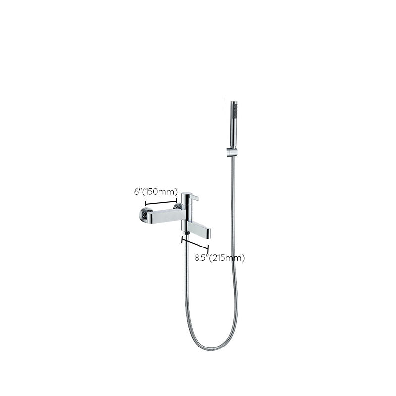 Contemporary Chrome Bath Faucet Trim Swivel Wall Mounted with Hand Shower Clearhalo 'Bathroom Remodel & Bathroom Fixtures' 'Bathtub Faucets' 'bathtub_faucets' 'Home Improvement' 'home_improvement' 'home_improvement_bathtub_faucets' 6952845