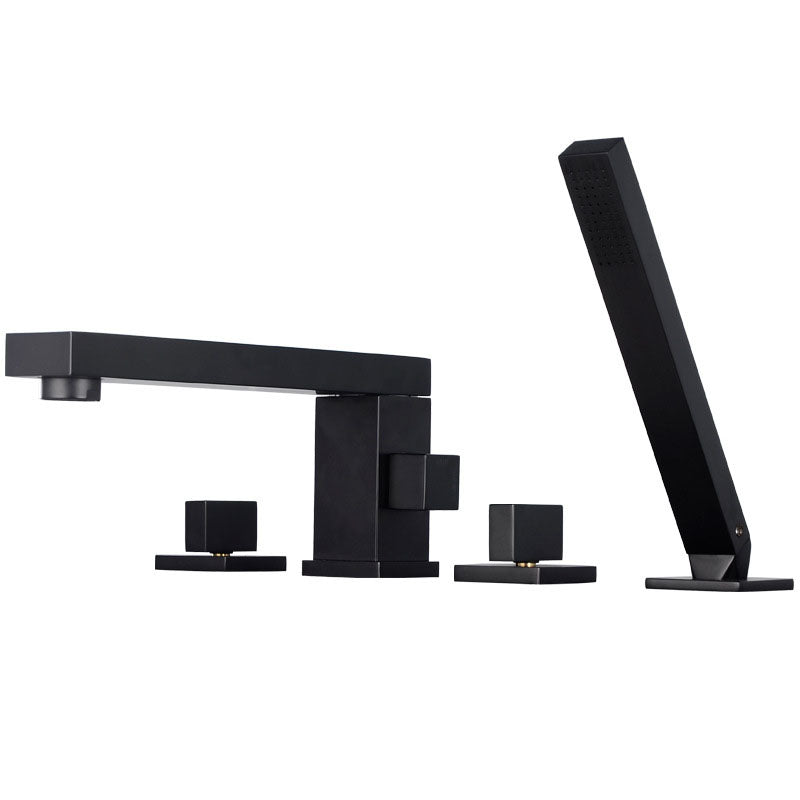 Modern Swivel Roman Tub Faucet Set Deck Mounted with Handheld Shower Black 4 Hole Faucets Clearhalo 'Bathroom Remodel & Bathroom Fixtures' 'Bathtub Faucets' 'bathtub_faucets' 'Home Improvement' 'home_improvement' 'home_improvement_bathtub_faucets' 6952847