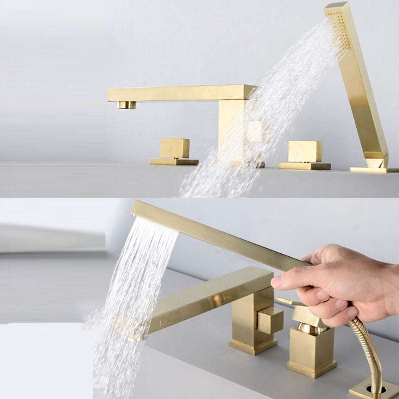 Modern Swivel Roman Tub Faucet Set Deck Mounted with Handheld Shower Clearhalo 'Bathroom Remodel & Bathroom Fixtures' 'Bathtub Faucets' 'bathtub_faucets' 'Home Improvement' 'home_improvement' 'home_improvement_bathtub_faucets' 6952849