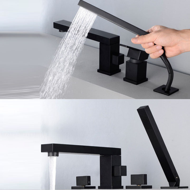 Modern Swivel Roman Tub Faucet Set Deck Mounted with Handheld Shower Clearhalo 'Bathroom Remodel & Bathroom Fixtures' 'Bathtub Faucets' 'bathtub_faucets' 'Home Improvement' 'home_improvement' 'home_improvement_bathtub_faucets' 6952850