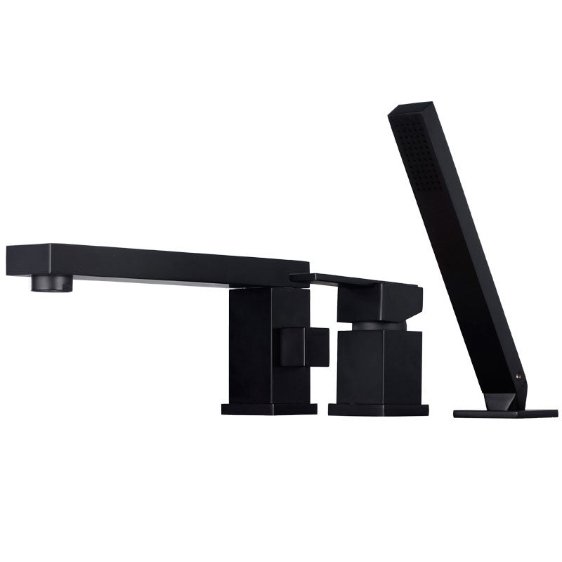 Modern Swivel Roman Tub Faucet Set Deck Mounted with Handheld Shower Black 3 Hole Faucets Clearhalo 'Bathroom Remodel & Bathroom Fixtures' 'Bathtub Faucets' 'bathtub_faucets' 'Home Improvement' 'home_improvement' 'home_improvement_bathtub_faucets' 6952855