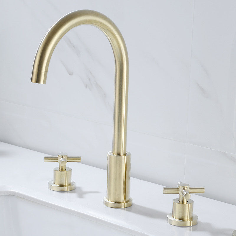 Industrial Roman Tub Faucet Trim High Arc Deck Mount Copper Bathtub Faucet Gold 3 Hole Faucets Hand Shower Not Included Clearhalo 'Bathroom Remodel & Bathroom Fixtures' 'Bathtub Faucets' 'bathtub_faucets' 'Home Improvement' 'home_improvement' 'home_improvement_bathtub_faucets' 6952877