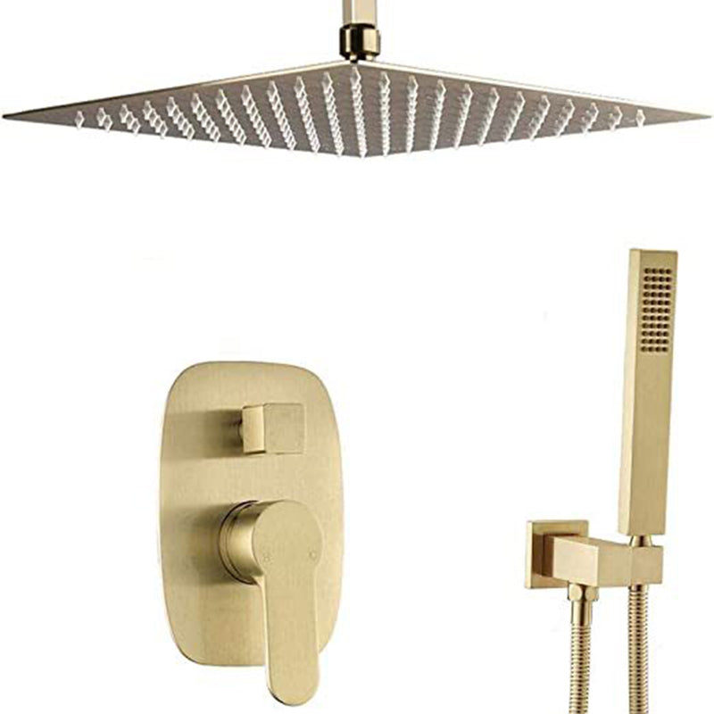 Shower Set Brass Modern Ceiling Mounted Dual Shower Head Square Swivel Shower System Gold 12" Ceiling Top Spray Clearhalo 'Bathroom Remodel & Bathroom Fixtures' 'Home Improvement' 'home_improvement' 'home_improvement_shower_faucets' 'Shower Faucets & Systems' 'shower_faucets' 'Showers & Bathtubs Plumbing' 'Showers & Bathtubs' 6952914