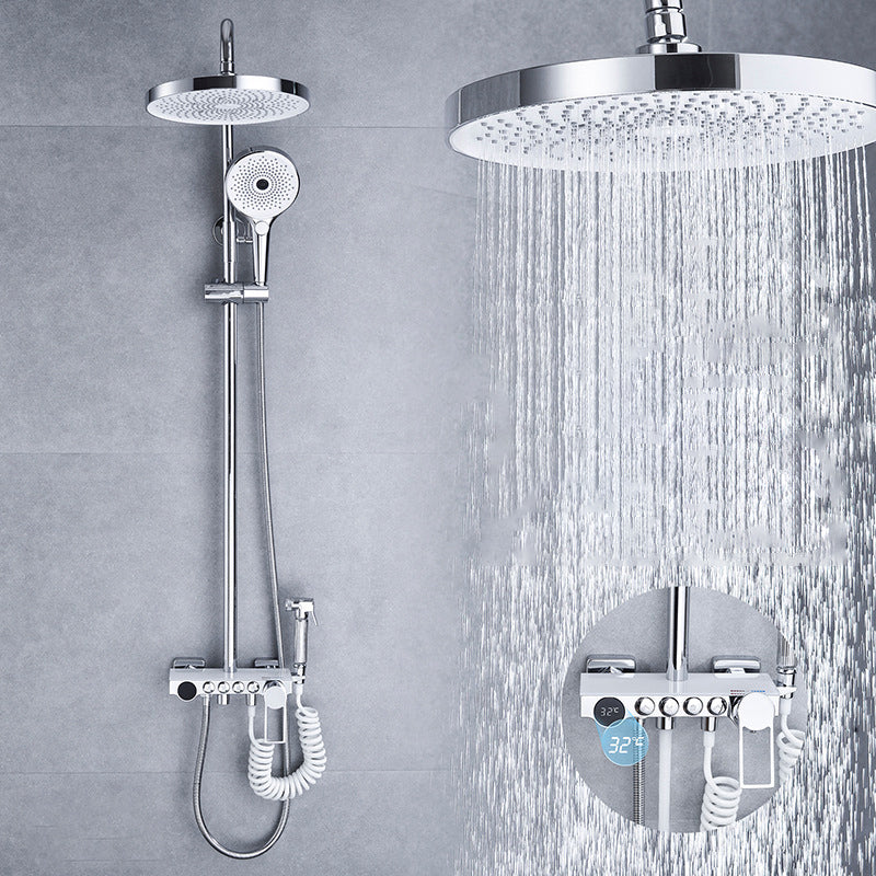 Wall Mounted Shower System Modern Handheld Shower Head Raining Jet Shower System Chrome Temperature Control Digital Display Included Clearhalo 'Bathroom Remodel & Bathroom Fixtures' 'Home Improvement' 'home_improvement' 'home_improvement_shower_faucets' 'Shower Faucets & Systems' 'shower_faucets' 'Showers & Bathtubs Plumbing' 'Showers & Bathtubs' 6952974