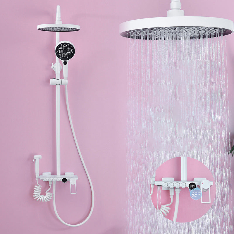 Wall Mounted Shower System Modern Handheld Shower Head Raining Jet Shower System White Temperature Control Digital Display Included Clearhalo 'Bathroom Remodel & Bathroom Fixtures' 'Home Improvement' 'home_improvement' 'home_improvement_shower_faucets' 'Shower Faucets & Systems' 'shower_faucets' 'Showers & Bathtubs Plumbing' 'Showers & Bathtubs' 6952978