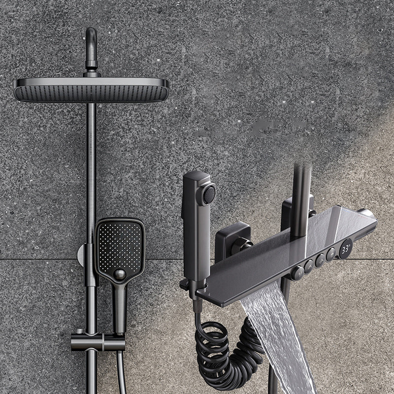 Rectangle Shower Combo Digital Display Adjustable Spray Pattern Wall Mount Shower System Clearhalo 'Bathroom Remodel & Bathroom Fixtures' 'Home Improvement' 'home_improvement' 'home_improvement_shower_faucets' 'Shower Faucets & Systems' 'shower_faucets' 'Showers & Bathtubs Plumbing' 'Showers & Bathtubs' 6952986