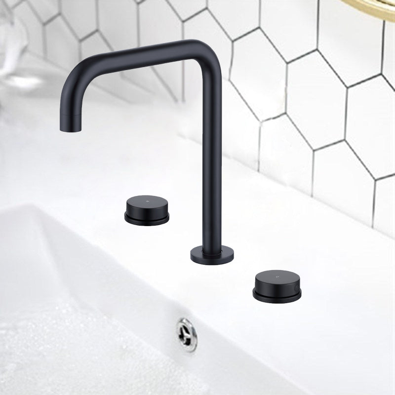 Glam Brass Widespread Bathroom Faucet 3 Hole Circular Vanity Faucet Black 7 Shape Clearhalo 'Bathroom Remodel & Bathroom Fixtures' 'Bathroom Sink Faucets' 'Bathroom Sinks & Faucet Components' 'bathroom_sink_faucets' 'Home Improvement' 'home_improvement' 'home_improvement_bathroom_sink_faucets' 6957354