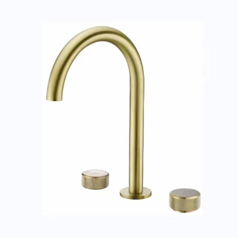 Glam Brass Widespread Bathroom Faucet 3 Hole Circular Vanity Faucet Gold Umbrella Pipe Clearhalo 'Bathroom Remodel & Bathroom Fixtures' 'Bathroom Sink Faucets' 'Bathroom Sinks & Faucet Components' 'bathroom_sink_faucets' 'Home Improvement' 'home_improvement' 'home_improvement_bathroom_sink_faucets' 6957364