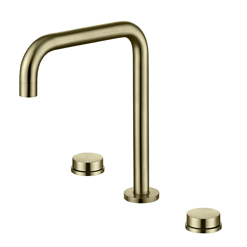 Glam Brass Widespread Bathroom Faucet 3 Hole Circular Vanity Faucet Gold 7 Shape Clearhalo 'Bathroom Remodel & Bathroom Fixtures' 'Bathroom Sink Faucets' 'Bathroom Sinks & Faucet Components' 'bathroom_sink_faucets' 'Home Improvement' 'home_improvement' 'home_improvement_bathroom_sink_faucets' 6957369