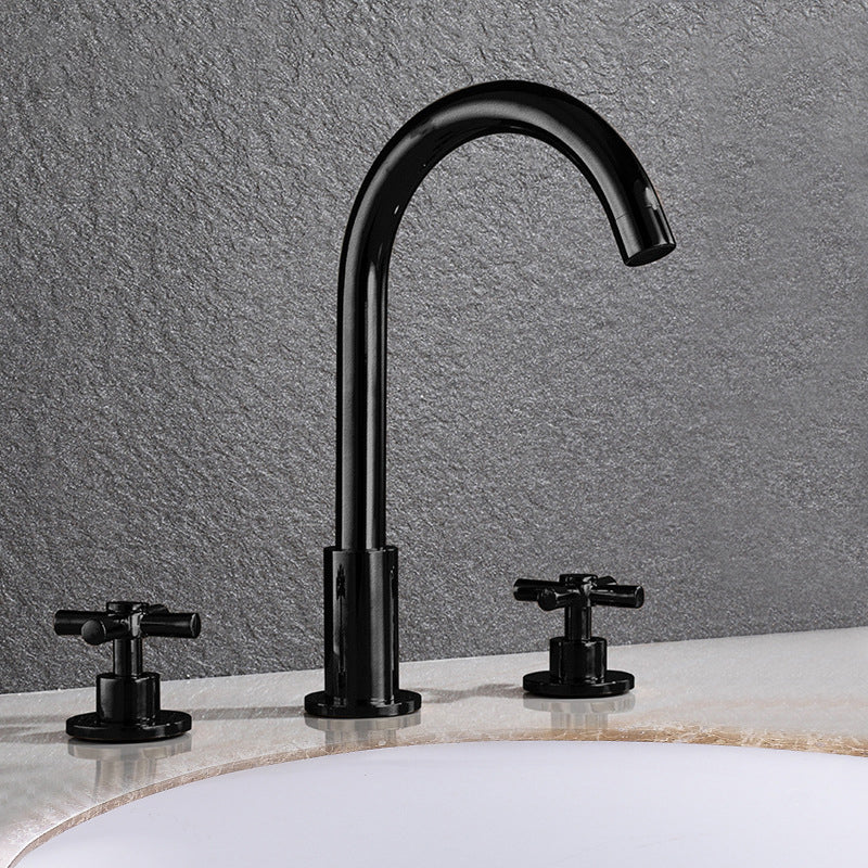 Goose Neck Bathroom Basin Faucet 2 Handle Hot and Cold Water Sink Faucet with Drain Black Clearhalo 'Bathroom Remodel & Bathroom Fixtures' 'Bathroom Sink Faucets' 'Bathroom Sinks & Faucet Components' 'bathroom_sink_faucets' 'Home Improvement' 'home_improvement' 'home_improvement_bathroom_sink_faucets' 6957388
