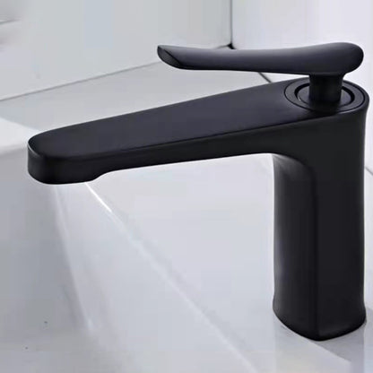 1 Handle Full Copper Bathroom Sink Faucet Nordic Modern Vanity Faucet with Drain Black 7" Clearhalo 'Bathroom Remodel & Bathroom Fixtures' 'Bathroom Sink Faucets' 'Bathroom Sinks & Faucet Components' 'bathroom_sink_faucets' 'Home Improvement' 'home_improvement' 'home_improvement_bathroom_sink_faucets' 6957417