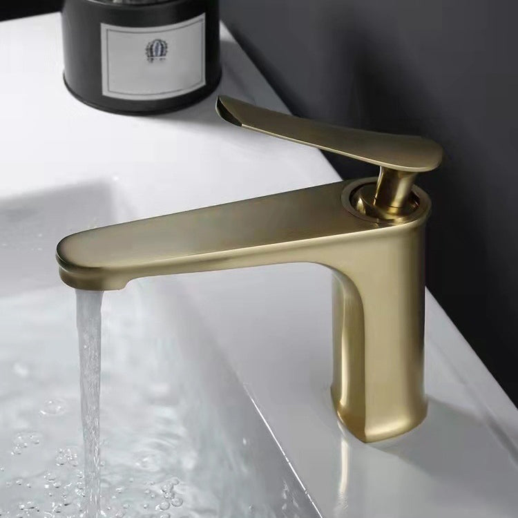 1 Handle Full Copper Bathroom Sink Faucet Nordic Modern Vanity Faucet with Drain Clearhalo 'Bathroom Remodel & Bathroom Fixtures' 'Bathroom Sink Faucets' 'Bathroom Sinks & Faucet Components' 'bathroom_sink_faucets' 'Home Improvement' 'home_improvement' 'home_improvement_bathroom_sink_faucets' 6957419