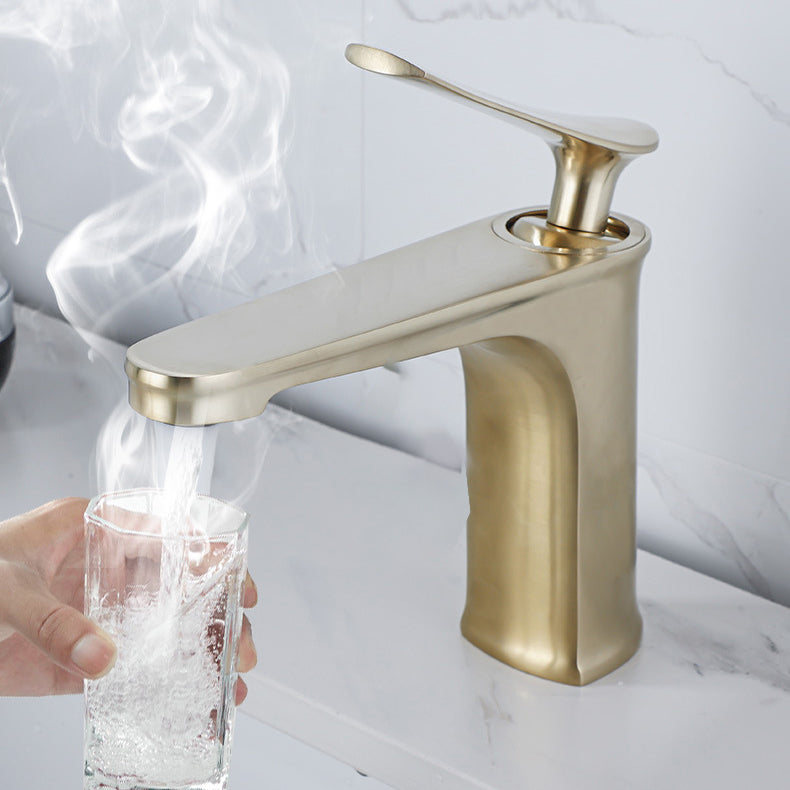 1 Handle Full Copper Bathroom Sink Faucet Nordic Modern Vanity Faucet with Drain Clearhalo 'Bathroom Remodel & Bathroom Fixtures' 'Bathroom Sink Faucets' 'Bathroom Sinks & Faucet Components' 'bathroom_sink_faucets' 'Home Improvement' 'home_improvement' 'home_improvement_bathroom_sink_faucets' 6957422