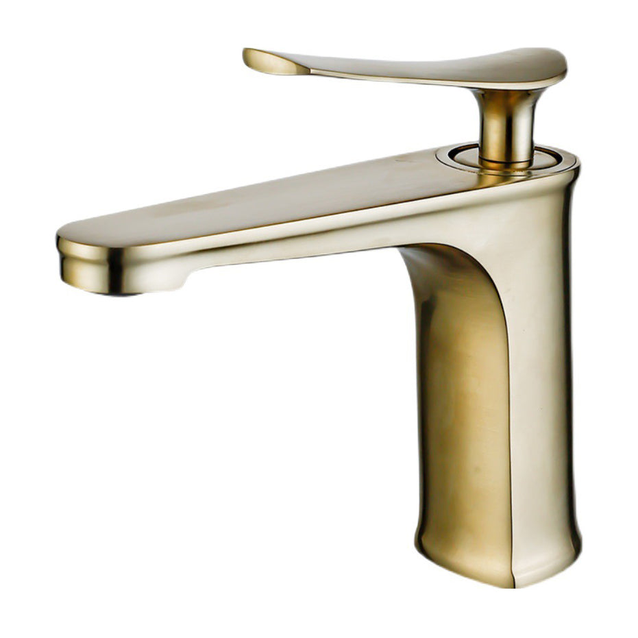 1 Handle Full Copper Bathroom Sink Faucet Nordic Modern Vanity Faucet with Drain Clearhalo 'Bathroom Remodel & Bathroom Fixtures' 'Bathroom Sink Faucets' 'Bathroom Sinks & Faucet Components' 'bathroom_sink_faucets' 'Home Improvement' 'home_improvement' 'home_improvement_bathroom_sink_faucets' 6957424