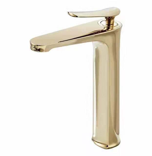 1 Handle Full Copper Bathroom Sink Faucet Nordic Modern Vanity Faucet with Drain Gold 12“ Clearhalo 'Bathroom Remodel & Bathroom Fixtures' 'Bathroom Sink Faucets' 'Bathroom Sinks & Faucet Components' 'bathroom_sink_faucets' 'Home Improvement' 'home_improvement' 'home_improvement_bathroom_sink_faucets' 6957428
