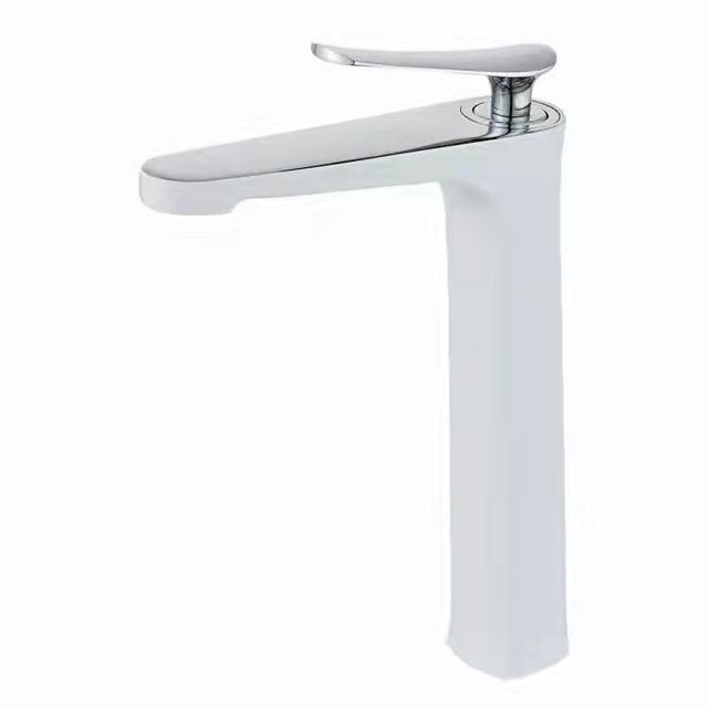 1 Handle Full Copper Bathroom Sink Faucet Nordic Modern Vanity Faucet with Drain White-Silver 12“ Clearhalo 'Bathroom Remodel & Bathroom Fixtures' 'Bathroom Sink Faucets' 'Bathroom Sinks & Faucet Components' 'bathroom_sink_faucets' 'Home Improvement' 'home_improvement' 'home_improvement_bathroom_sink_faucets' 6957430