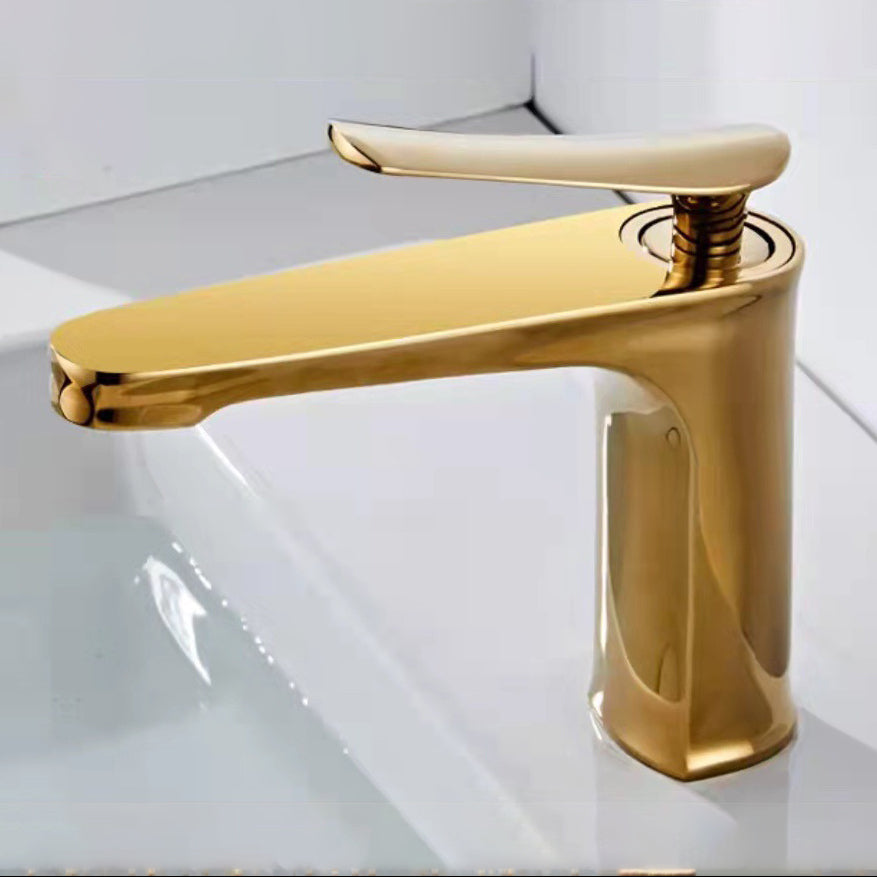 1 Handle Full Copper Bathroom Sink Faucet Nordic Modern Vanity Faucet with Drain Clearhalo 'Bathroom Remodel & Bathroom Fixtures' 'Bathroom Sink Faucets' 'Bathroom Sinks & Faucet Components' 'bathroom_sink_faucets' 'Home Improvement' 'home_improvement' 'home_improvement_bathroom_sink_faucets' 6957434
