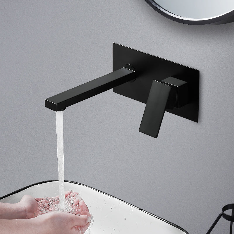 Low Arc Wall Mounted Bathroom Knob Handle Faucet Lavatory Faucet Clearhalo 'Bathroom Remodel & Bathroom Fixtures' 'Bathroom Sink Faucets' 'Bathroom Sinks & Faucet Components' 'bathroom_sink_faucets' 'Home Improvement' 'home_improvement' 'home_improvement_bathroom_sink_faucets' 6957469