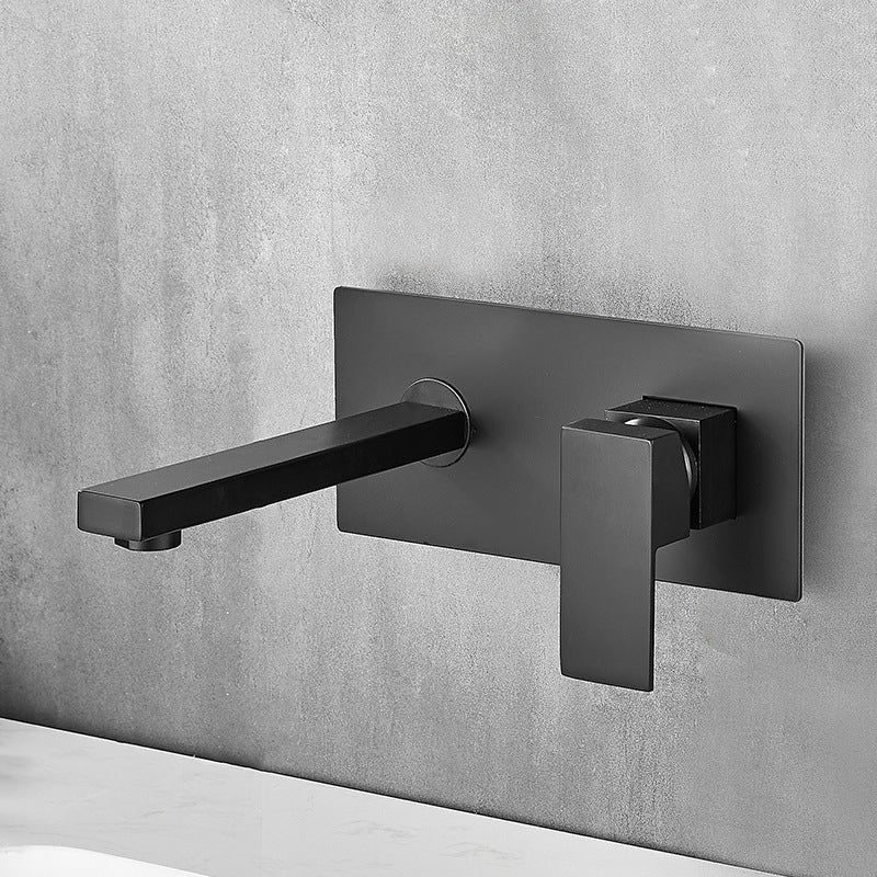 Low Arc Wall Mounted Bathroom Knob Handle Faucet Lavatory Faucet Black Clearhalo 'Bathroom Remodel & Bathroom Fixtures' 'Bathroom Sink Faucets' 'Bathroom Sinks & Faucet Components' 'bathroom_sink_faucets' 'Home Improvement' 'home_improvement' 'home_improvement_bathroom_sink_faucets' 6957470
