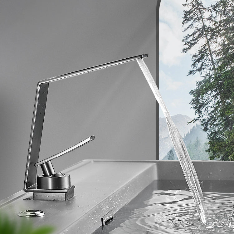 Metal Waterfall Spout Basin Lavatory Faucet Lever Handles Vessel Sink Faucet Clearhalo 'Bathroom Remodel & Bathroom Fixtures' 'Bathroom Sink Faucets' 'Bathroom Sinks & Faucet Components' 'bathroom_sink_faucets' 'Home Improvement' 'home_improvement' 'home_improvement_bathroom_sink_faucets' 6957502
