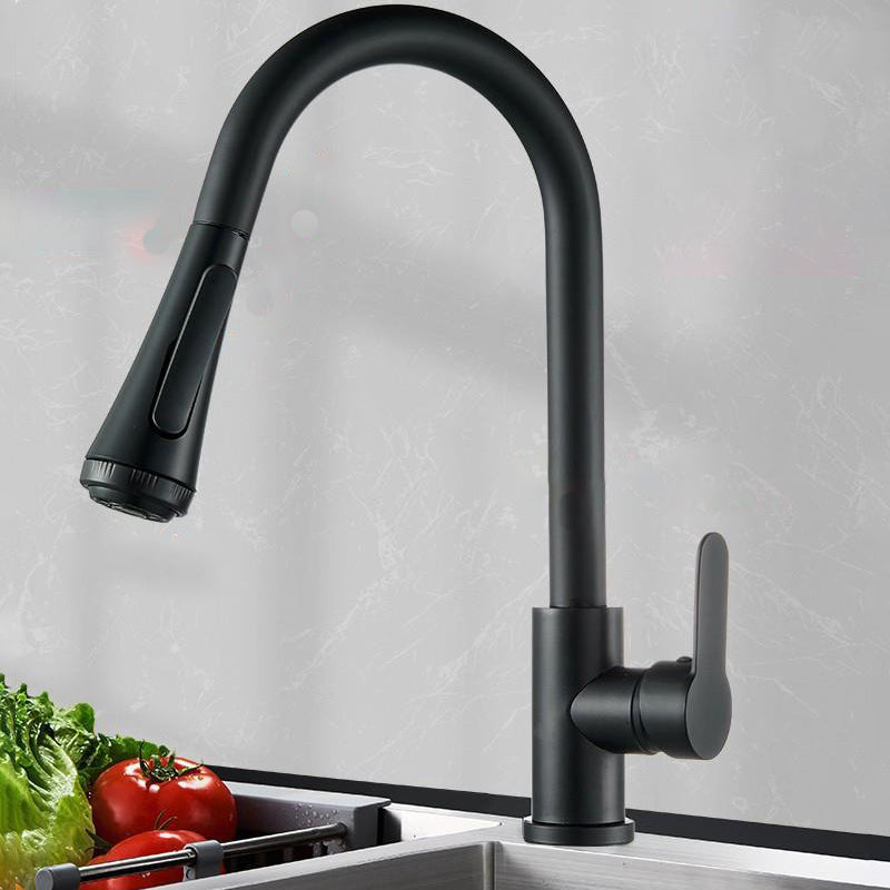 Contemporary Pull Down Kitchen Faucet Single Handle Faucet with Pull Out Sprayer Black Four Mode Water Outlet Clearhalo 'Home Improvement' 'home_improvement' 'home_improvement_kitchen_faucets' 'Kitchen Faucets' 'Kitchen Remodel & Kitchen Fixtures' 'Kitchen Sinks & Faucet Components' 'kitchen_faucets' 6957553