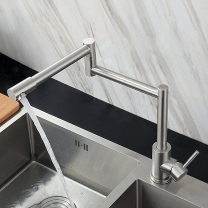Contemporary Kitchen Sink Faucet Swivel Spout Foldable 304 Stainless Steel Kitchen Faucet Nickel Clearhalo 'Home Improvement' 'home_improvement' 'home_improvement_kitchen_faucets' 'Kitchen Faucets' 'Kitchen Remodel & Kitchen Fixtures' 'Kitchen Sinks & Faucet Components' 'kitchen_faucets' 6957595