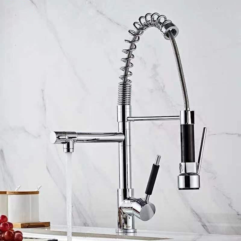 Modern Farmhouse Spring Spout Kitchen Sink Faucet Swivel Spout with Pull Down Sprayer Clearhalo 'Home Improvement' 'home_improvement' 'home_improvement_kitchen_faucets' 'Kitchen Faucets' 'Kitchen Remodel & Kitchen Fixtures' 'Kitchen Sinks & Faucet Components' 'kitchen_faucets' 6957604