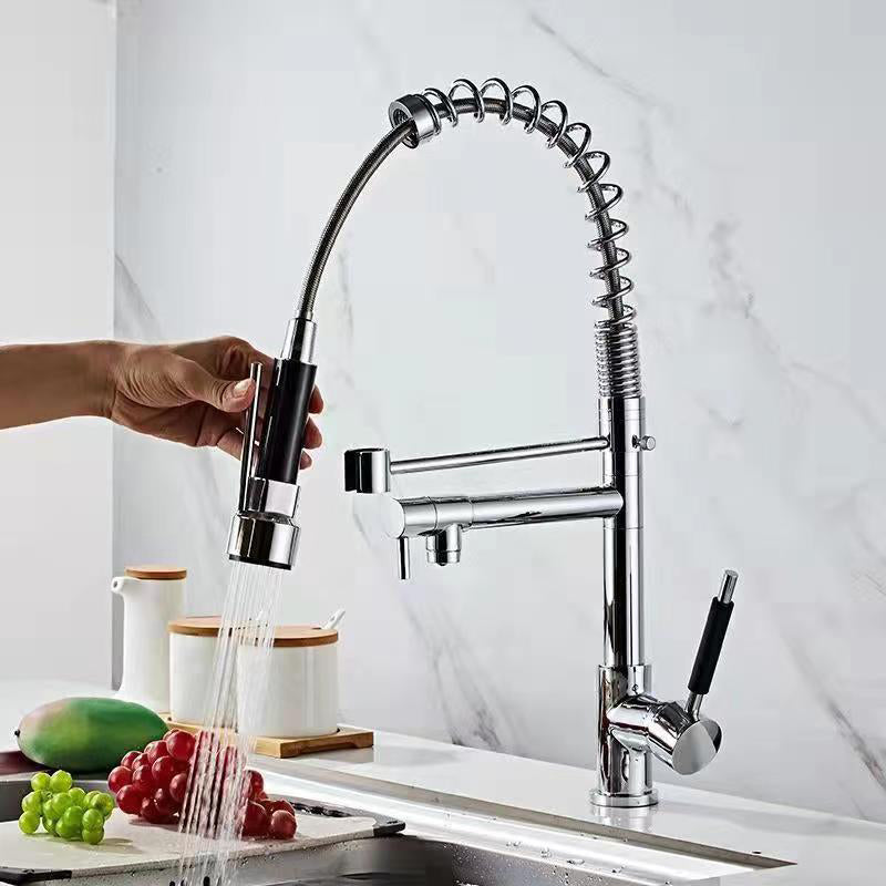 Modern Farmhouse Spring Spout Kitchen Sink Faucet Swivel Spout with Pull Down Sprayer Clearhalo 'Home Improvement' 'home_improvement' 'home_improvement_kitchen_faucets' 'Kitchen Faucets' 'Kitchen Remodel & Kitchen Fixtures' 'Kitchen Sinks & Faucet Components' 'kitchen_faucets' 6957607