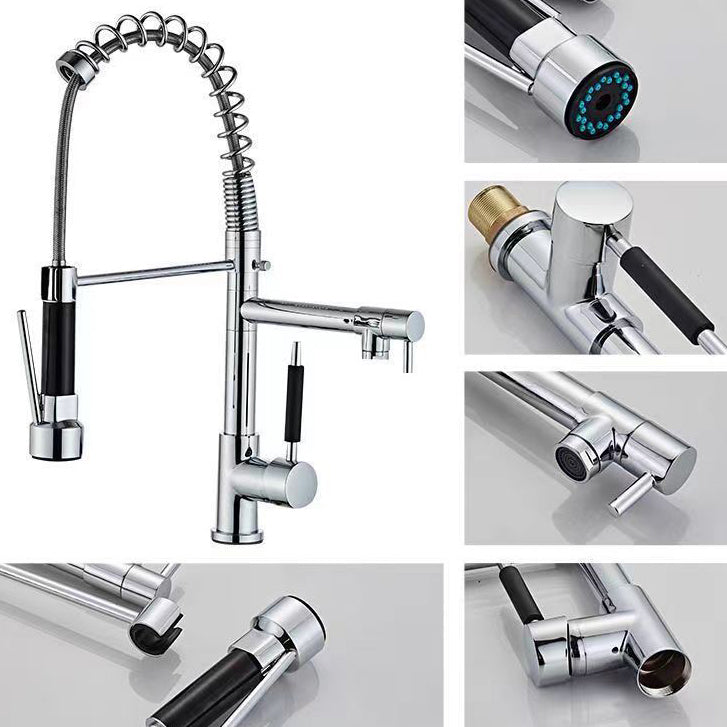 Modern Farmhouse Spring Spout Kitchen Sink Faucet Swivel Spout with Pull Down Sprayer Clearhalo 'Home Improvement' 'home_improvement' 'home_improvement_kitchen_faucets' 'Kitchen Faucets' 'Kitchen Remodel & Kitchen Fixtures' 'Kitchen Sinks & Faucet Components' 'kitchen_faucets' 6957609
