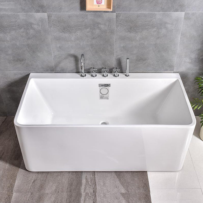 Rectangular Bathtub Soaking Back to Wall Bathtub , 23.62-inch Tall 59"L x 28"W x 24"H Tub with Silver 5-Piece Set Clearhalo 'Bathroom Remodel & Bathroom Fixtures' 'Bathtubs' 'Home Improvement' 'home_improvement' 'home_improvement_bathtubs' 'Showers & Bathtubs' 6963421
