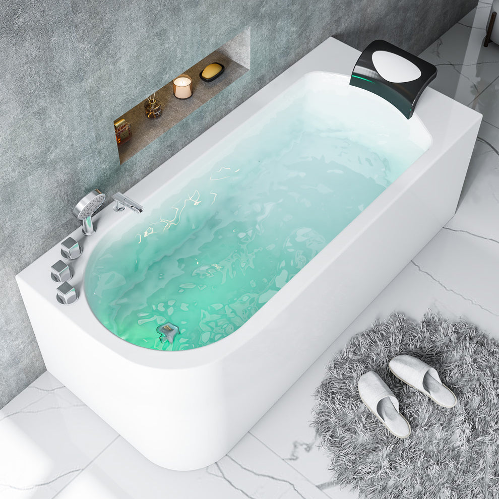 Acrylic Soaking Bathtub Antique Finish Rectangular Back to Wall Bath Tub 59"L x 30"W x 24"H Left Tub with Silver 5-Piece Set Clearhalo 'Bathroom Remodel & Bathroom Fixtures' 'Bathtubs' 'Home Improvement' 'home_improvement' 'home_improvement_bathtubs' 'Showers & Bathtubs' 6963473