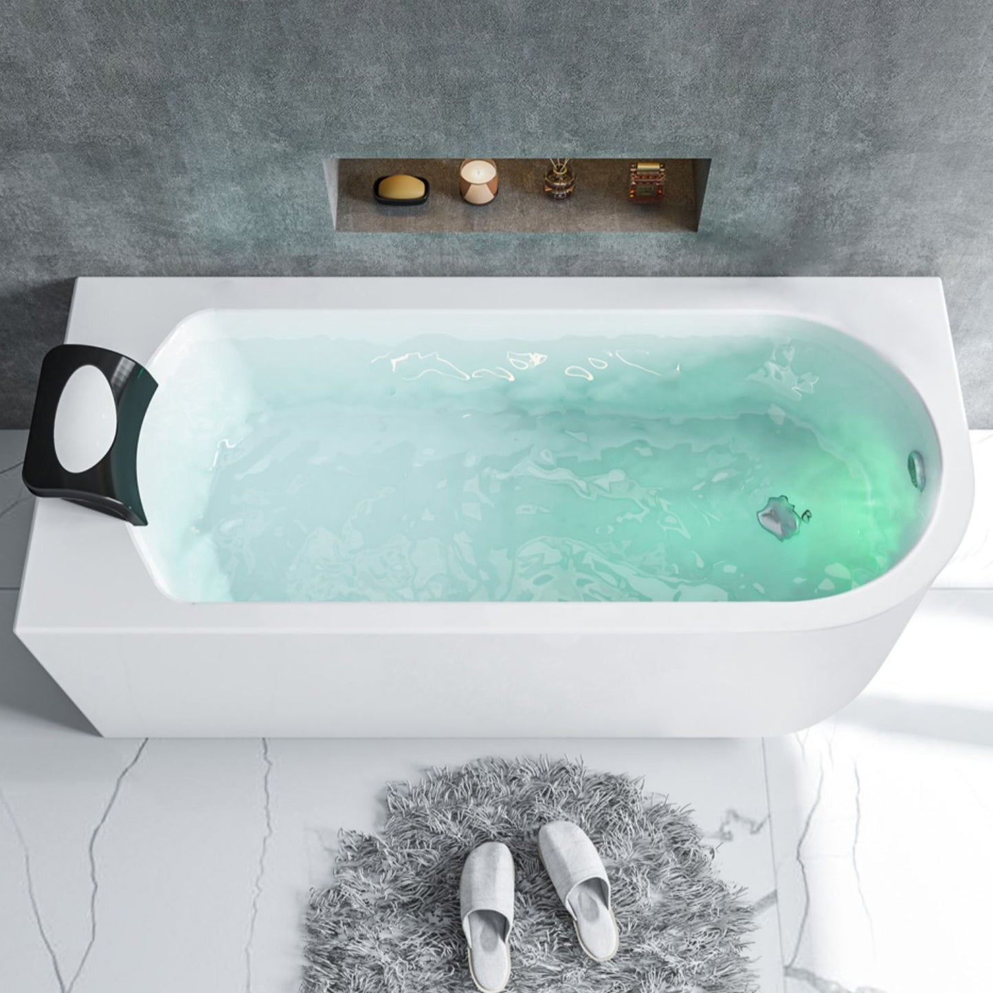 Acrylic Soaking Bathtub Antique Finish Rectangular Back to Wall Bath Tub Right Tub with Pillow Clearhalo 'Bathroom Remodel & Bathroom Fixtures' 'Bathtubs' 'Home Improvement' 'home_improvement' 'home_improvement_bathtubs' 'Showers & Bathtubs' 6963477