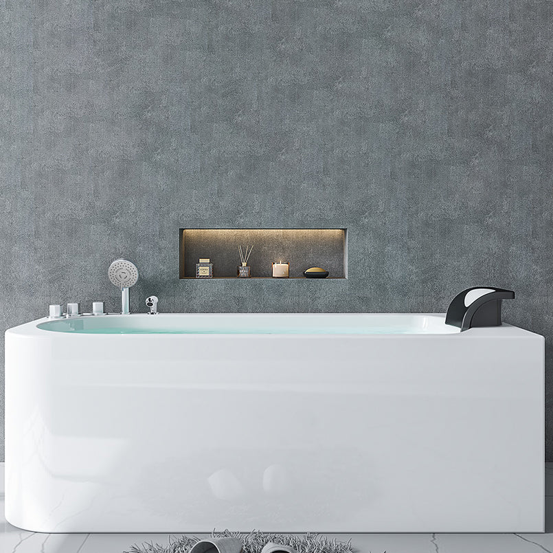 Acrylic Soaking Bathtub Antique Finish Rectangular Back to Wall Bath Tub 55"L x 30"W x 24"H Left Tub with Silver 5-Piece Set Clearhalo 'Bathroom Remodel & Bathroom Fixtures' 'Bathtubs' 'Home Improvement' 'home_improvement' 'home_improvement_bathtubs' 'Showers & Bathtubs' 6963478