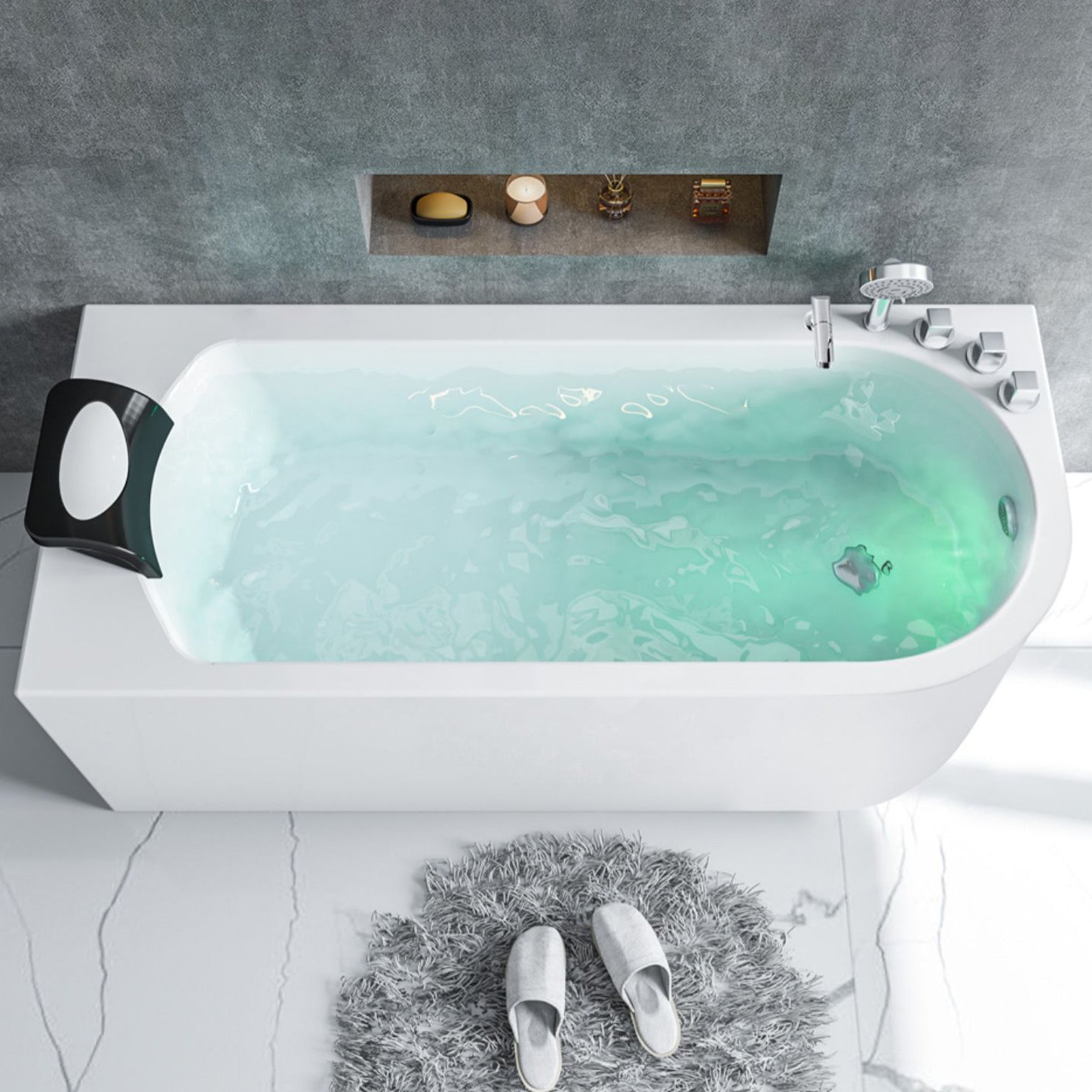 Acrylic Soaking Bathtub Antique Finish Rectangular Back to Wall Bath Tub Right Tub with Silver 5-Piece Set Clearhalo 'Bathroom Remodel & Bathroom Fixtures' 'Bathtubs' 'Home Improvement' 'home_improvement' 'home_improvement_bathtubs' 'Showers & Bathtubs' 6963479