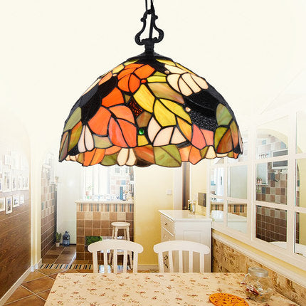 Tiffany Shell/Leaf/Butterfly Suspension Lamp Stained Glass 1 Bulb Hanging Ceiling Light in Black for Dining Room Clearhalo 'Ceiling Lights' 'Industrial' 'Middle Century Pendants' 'Pendant Lights' 'Pendants' 'Tiffany close to ceiling' 'Tiffany Pendants' 'Tiffany' Lighting' 69652