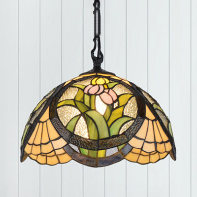 Tiffany Shell/Leaf/Butterfly Suspension Lamp Stained Glass 1 Bulb Hanging Ceiling Light in Black for Dining Room Clearhalo 'Ceiling Lights' 'Industrial' 'Middle Century Pendants' 'Pendant Lights' 'Pendants' 'Tiffany close to ceiling' 'Tiffany Pendants' 'Tiffany' Lighting' 69654