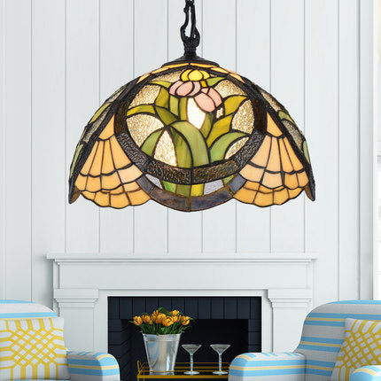 Tiffany Shell/Leaf/Butterfly Suspension Lamp Stained Glass 1 Bulb Hanging Ceiling Light in Black for Dining Room Black Shell Clearhalo 'Ceiling Lights' 'Industrial' 'Middle Century Pendants' 'Pendant Lights' 'Pendants' 'Tiffany close to ceiling' 'Tiffany Pendants' 'Tiffany' Lighting' 69655