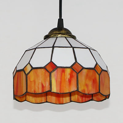 Hemisphere Pendant Light 1 Bulb Pink/Blue/Orange Stained Glass Tiffany-Style Ceiling Suspension Lamp Clearhalo 'Ceiling Lights' 'Industrial' 'Middle Century Pendants' 'Pendant Lights' 'Pendants' 'Tiffany close to ceiling' 'Tiffany Pendants' 'Tiffany' Lighting' 69658