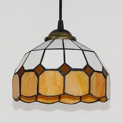 Hemisphere Pendant Light 1 Bulb Pink/Blue/Orange Stained Glass Tiffany-Style Ceiling Suspension Lamp Clearhalo 'Ceiling Lights' 'Industrial' 'Middle Century Pendants' 'Pendant Lights' 'Pendants' 'Tiffany close to ceiling' 'Tiffany Pendants' 'Tiffany' Lighting' 69660