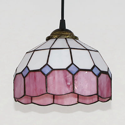Hemisphere Pendant Light 1 Bulb Pink/Blue/Orange Stained Glass Tiffany-Style Ceiling Suspension Lamp Clearhalo 'Ceiling Lights' 'Industrial' 'Middle Century Pendants' 'Pendant Lights' 'Pendants' 'Tiffany close to ceiling' 'Tiffany Pendants' 'Tiffany' Lighting' 69662