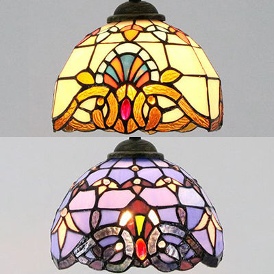Baroque Style Dome Hanging Lamp Stained Glass Single Light Pendant Light with Hanging Cord Clearhalo 'Ceiling Lights' 'Industrial' 'Middle Century Pendants' 'Pendant Lights' 'Pendants' 'Tiffany close to ceiling' 'Tiffany Pendants' 'Tiffany' Lighting' 69672
