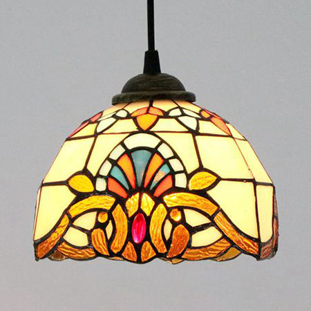 Baroque Style Dome Hanging Lamp Stained Glass Single Light Pendant Light with Hanging Cord Yellow Clearhalo 'Ceiling Lights' 'Industrial' 'Middle Century Pendants' 'Pendant Lights' 'Pendants' 'Tiffany close to ceiling' 'Tiffany Pendants' 'Tiffany' Lighting' 69673