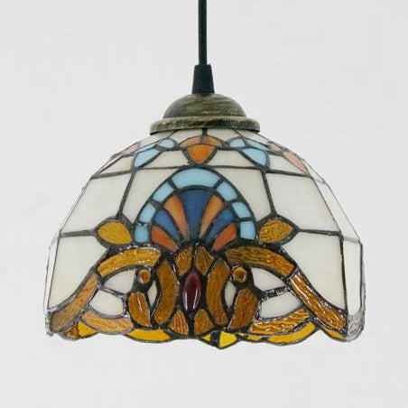 Baroque Style Dome Hanging Lamp Stained Glass Single Light Pendant Light with Hanging Cord Clearhalo 'Ceiling Lights' 'Industrial' 'Middle Century Pendants' 'Pendant Lights' 'Pendants' 'Tiffany close to ceiling' 'Tiffany Pendants' 'Tiffany' Lighting' 69674