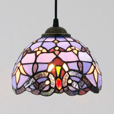 Baroque Style Dome Hanging Lamp Stained Glass Single Light Pendant Light with Hanging Cord Blue Clearhalo 'Ceiling Lights' 'Industrial' 'Middle Century Pendants' 'Pendant Lights' 'Pendants' 'Tiffany close to ceiling' 'Tiffany Pendants' 'Tiffany' Lighting' 69675