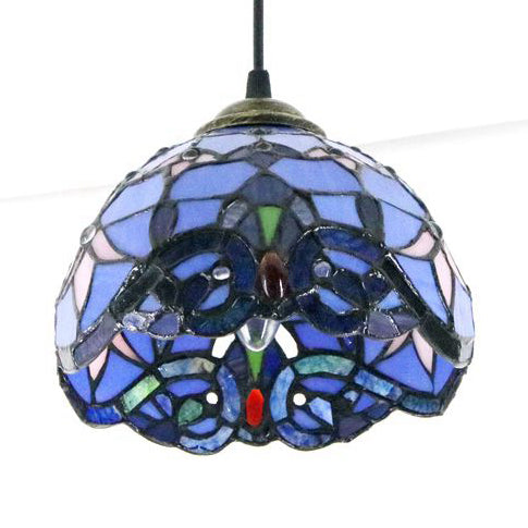 Baroque Style Dome Hanging Lamp Stained Glass Single Light Pendant Light with Hanging Cord Clearhalo 'Ceiling Lights' 'Industrial' 'Middle Century Pendants' 'Pendant Lights' 'Pendants' 'Tiffany close to ceiling' 'Tiffany Pendants' 'Tiffany' Lighting' 69676