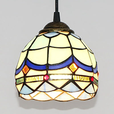 Mini Bowl Pendant Light Stained Glass Tiffany Single Hanging Lamp in Black Finish Black Baroque Clearhalo 'Ceiling Lights' 'Industrial' 'Middle Century Pendants' 'Pendant Lights' 'Pendants' 'Tiffany close to ceiling' 'Tiffany Pendants' 'Tiffany' Lighting' 69678