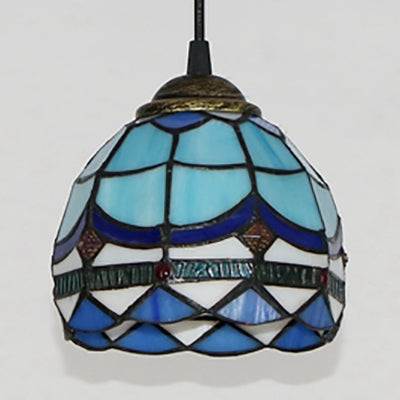 Mini Bowl Pendant Light Stained Glass Tiffany Single Hanging Lamp in Black Finish Clearhalo 'Ceiling Lights' 'Industrial' 'Middle Century Pendants' 'Pendant Lights' 'Pendants' 'Tiffany close to ceiling' 'Tiffany Pendants' 'Tiffany' Lighting' 69679