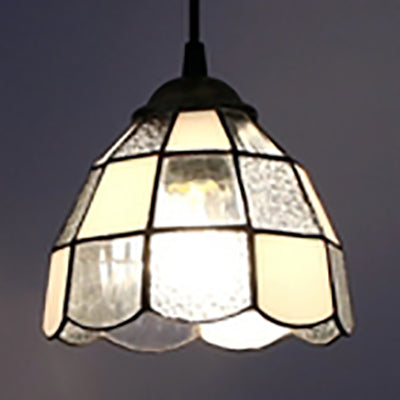 Mini Bowl Pendant Light Stained Glass Tiffany Single Hanging Lamp in Black Finish Black Square Clearhalo 'Ceiling Lights' 'Industrial' 'Middle Century Pendants' 'Pendant Lights' 'Pendants' 'Tiffany close to ceiling' 'Tiffany Pendants' 'Tiffany' Lighting' 69682