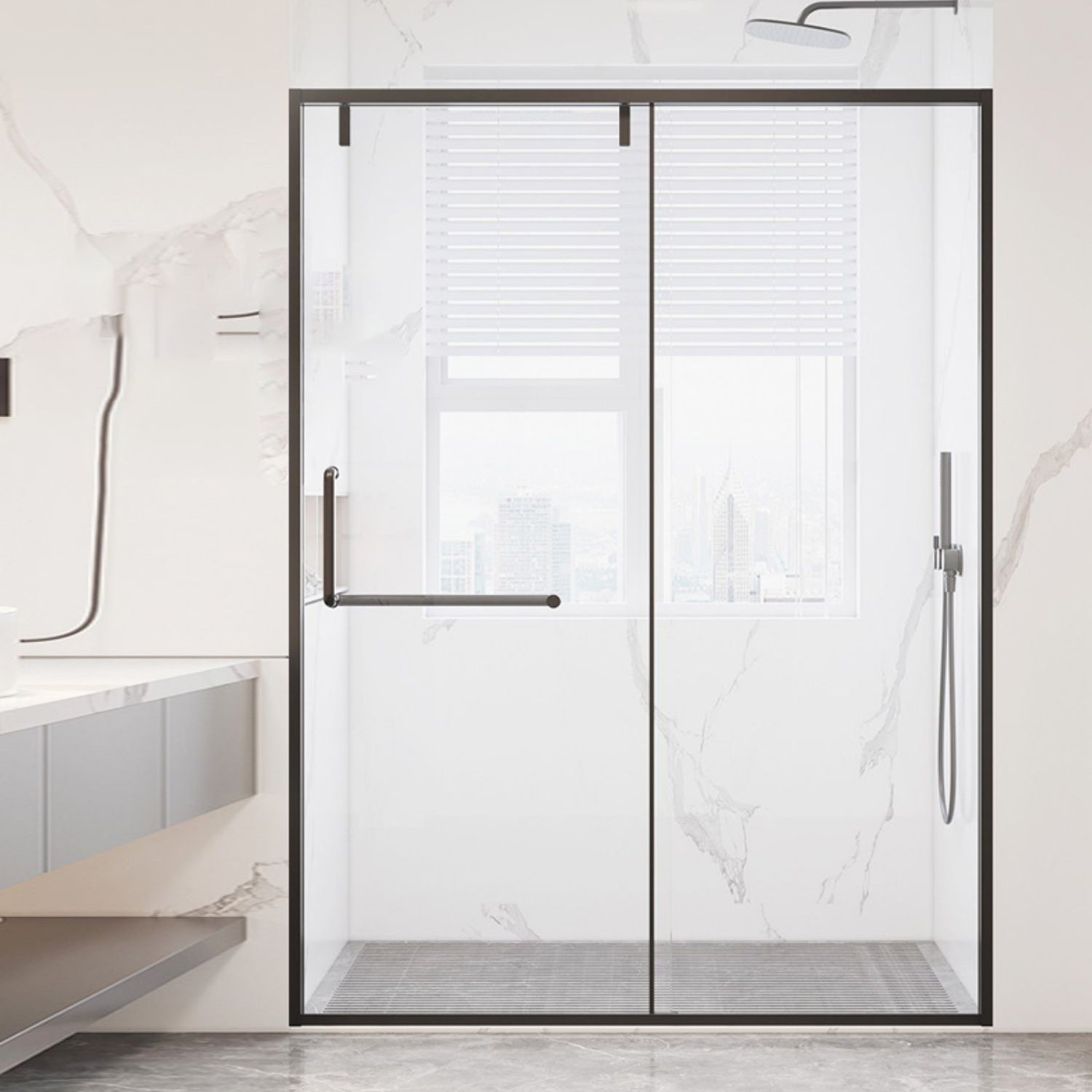 Transparent Tempered Shower Bath Door Semi Frameless Shower Doors Black Right Clearhalo 'Bathroom Remodel & Bathroom Fixtures' 'Home Improvement' 'home_improvement' 'home_improvement_shower_tub_doors' 'Shower and Tub Doors' 'shower_tub_doors' 'Showers & Bathtubs' 6968214